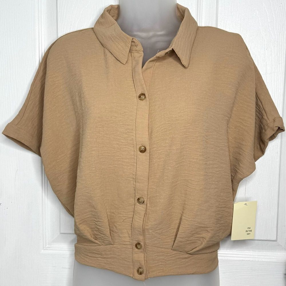 Pie In The Sky Crinkled Button Down Crop Blouse